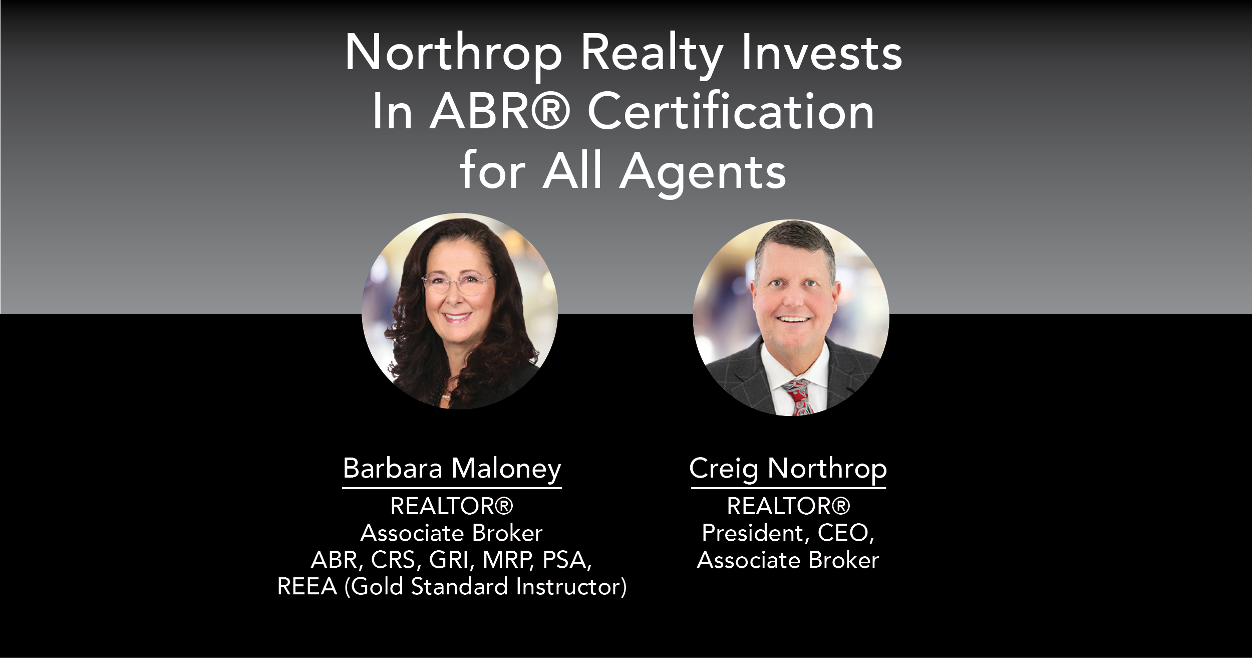 Barbara Maloney and Creig Northrop Headshots for Accredited Buyer Representative training press release.